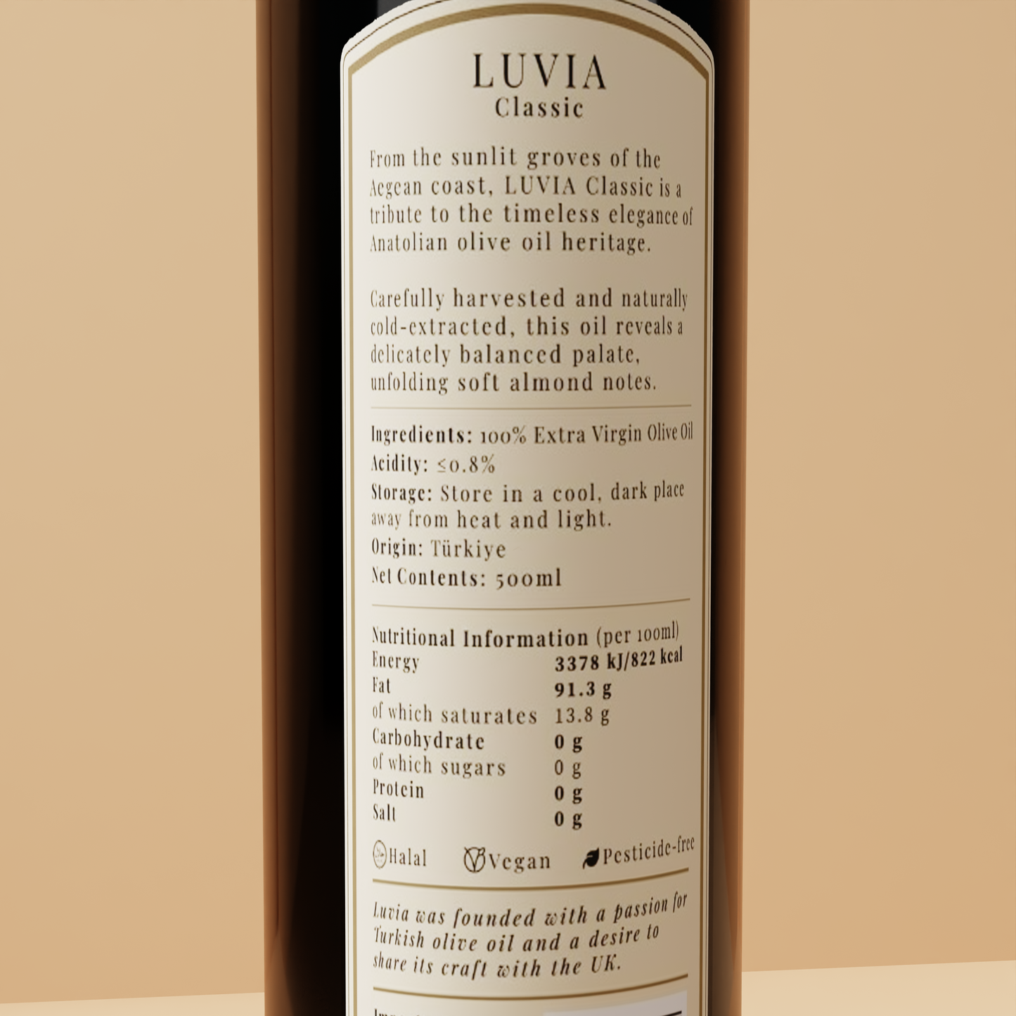 LUVIA – Classic - Extra Virgin Olive Oil 500ml - Cold-Pressed Anatolian Oil (Coming Soon)